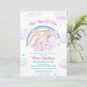 Pastel Unicorn Rainbow Fairytale Baby Shower Einladung (Stehend Vorderseite)