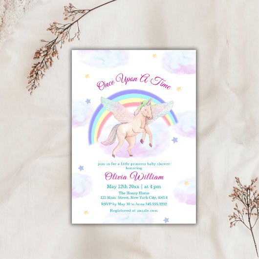 Pastel Unicorn Rainbow Fairytale Baby Shower Einladung