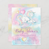 Pastel Unicorn Rainbow Girl Kinderdusche Einladung (Vorne/Hinten)
