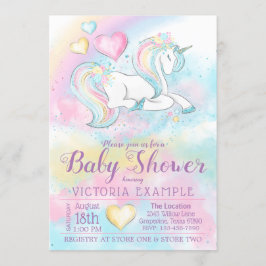 Pastel Unicorn Rainbow Kinderdusche Einladung