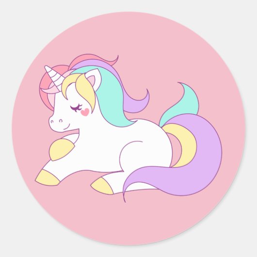 Pastel unicorn runder aufkleber (Vorderseite)