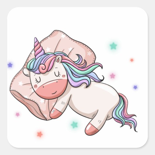 Pastel Unicorn schlafen Quadratischer Aufkleber (Vorderseite)