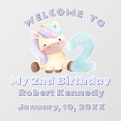 Pastel Unicorn Second Birthday Celebration Name Fensteraufkleber (Blatt)