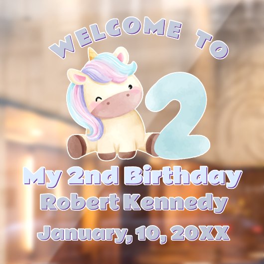 Pastel Unicorn Second Birthday Celebration Name Fensteraufkleber (Blatt 2)