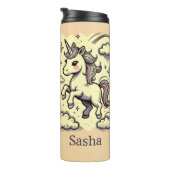 Pastel Unicorn Sparkle Rainbow Individuelle Name Thermosbecher (Nach rechts gedreht)