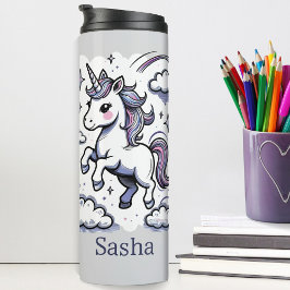 Pastel Unicorn Sparkle Rainbow Individuelle Name Thermosbecher