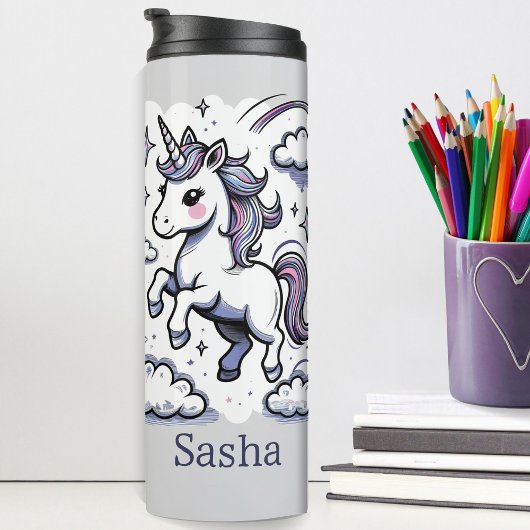 Pastel Unicorn Sparkle Rainbow Individuelle Name Thermosbecher
