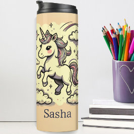Pastel Unicorn Sparkle Rainbow Individuelle Name Thermosbecher