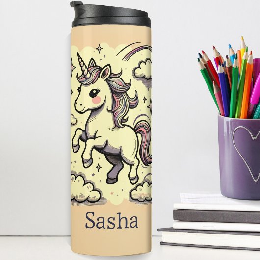 Pastel Unicorn Sparkle Rainbow Individuelle Name Thermosbecher