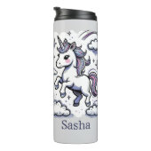 Pastel Unicorn Sparkle Rainbow Individuelle Name Thermosbecher (Nach rechts gedreht)