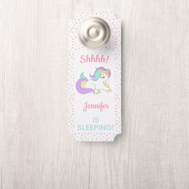 Pastel Unicorn Sprinkle Shhh! Baby schläft Türanhänger (Auf Knauf)