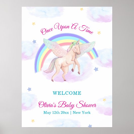 Pastel Unicorn Star Rainbow Baby Shower Welcome Poster (Vorne)