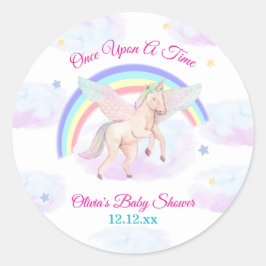 Pastel Unicorn Star Rainbow Fairytale Baby Shower  Runder Aufkleber