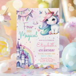 Pastel Unicorn Vier mal Magische 4. Geburtstag Einladung