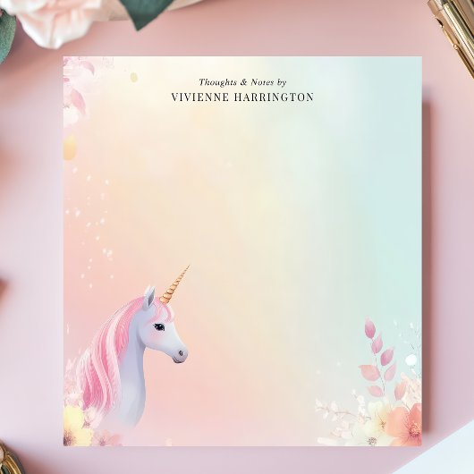 Pastel Unicorn Wasserfarbe Personalisiert Notizblock