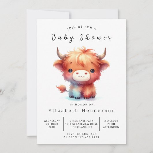 Pastel Unique Kuh Baby Dusche Einladung (Vorderseite)