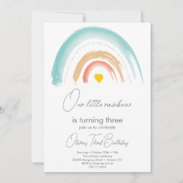 Pastel Unsere kleine Rainbow Birthday Party Beige Einladung