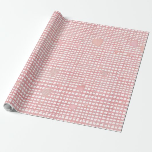Pastel Valentine Gingham Wrapping Paper Geschenkpapier (Ungerollt)