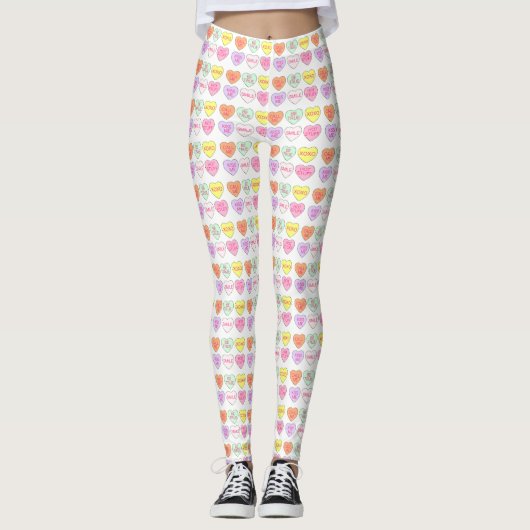 Pastel Valentine's Day Candy Conversation Hört Leggings (Vorderseite)