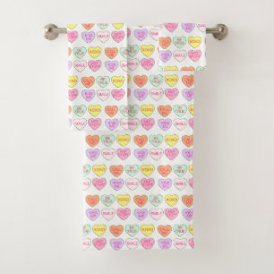 Pastel Valentine's Day Candy Hearts Liebe drucken Badhandtuch Set