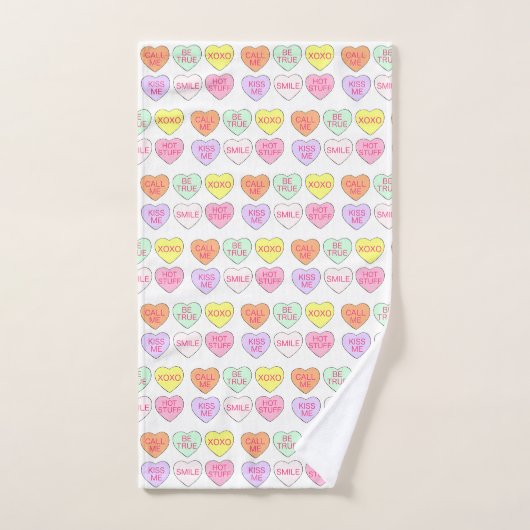 Pastel Valentine's Day Candy Hearts Liebe drucken Badhandtuch Set (Handtuch)