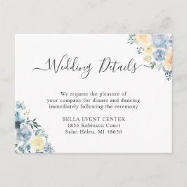 Pastel Vanilla Blue Floral Wedding Details Card Einladungspostkarte