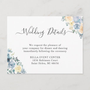 Pastel Vanilla Blue Floral Wedding Details Karte