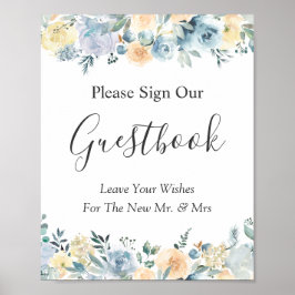 Pastel Vanilla Blue Floral Wedding Gästebuchunters Poster