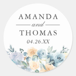 Pastel Vanilla Blue Floral Wedding Umschlag Aufkle Runder Aufkleber