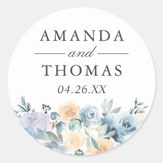 Pastel Vanilla Blue Floral Wedding Umschlag Aufkle Runder Aufkleber (Vorderseite)