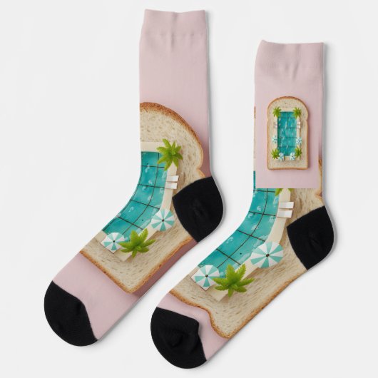 Pastel Vaporwave Pool Toast Socken (Linkes Detail)