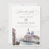 Pastel Venice Italy Canals Watercolor Wedding Save The Date (Vorderseite)