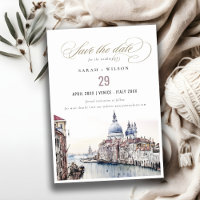 Pastel Venice Italy Canals Watercolor Wedding