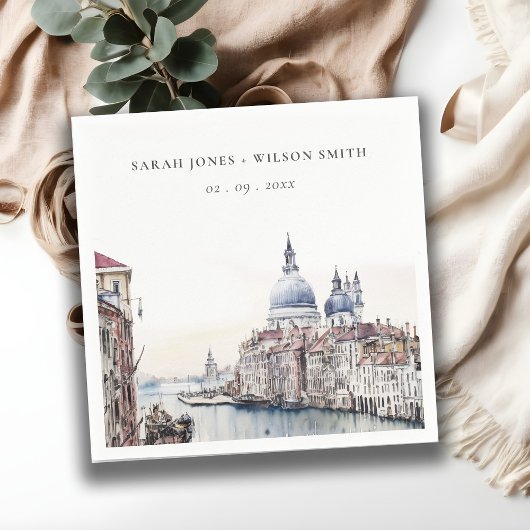 Pastel Venice Italy Canals Watercolor Wedding Serviette