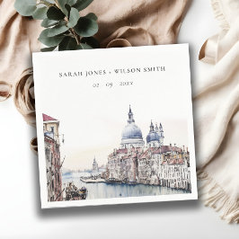 Pastel Venice Italy Canals Watercolor Wedding Serviette