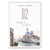 Pastel Venice Italy Canals Watercolor Wedding Tischnummer (Rückseite)
