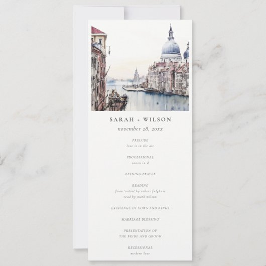 Pastel Venice Italy Canals Wedding Program Einladung (Vorderseite)