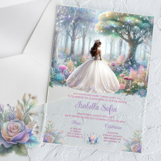 Pastel verzauberter Wald Quinceañera Acryleinladungen