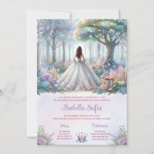 Pastel verzauberter Wald Quinceañera Einladung (Vorderseite)