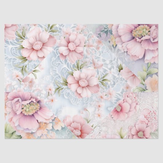 Pastel Viktorianisch Florals & Lace Decoupage Seidenpapier (Vorderseite)