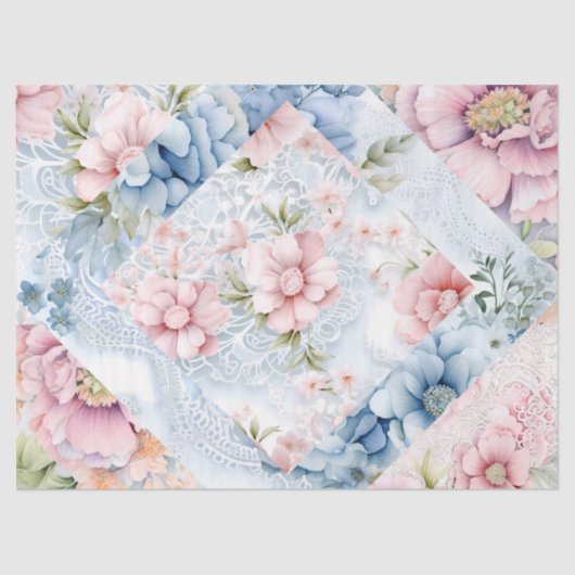 Pastel Viktorianisch Florals & Lace Layers Decoupa Seidenpapier (Vorderseite)