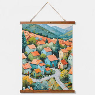Pastel Village Dream Wandteppich Mit Holzrahmen