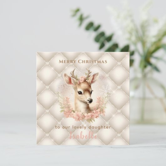 Pastel Vintag Deer Luxe Weihnachtskarte Karte (Stehend Vorderseite)