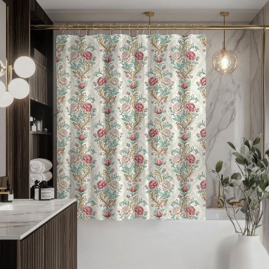 Pastel Vintage Curtain Elegant Damask Bathroom Duschvorhang