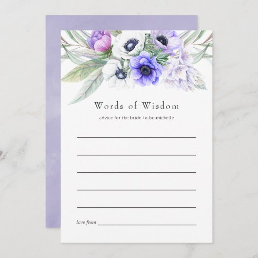 Pastel Violet Brautparty Hinweiskarte (Vorne/Hinten)