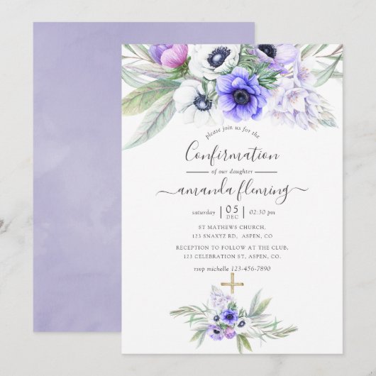 Pastel Violet Floral Bestätigung Einladung (Vorne/Hinten)