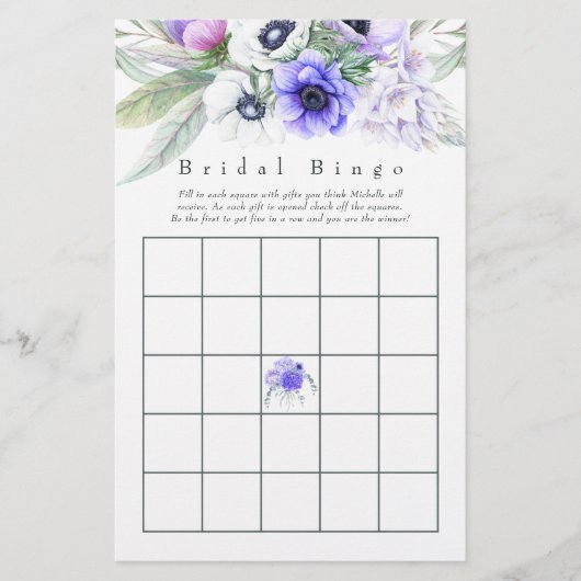 Pastel Violet Floral Brautparty Bingo (Vorderseite)