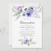 Pastel Violet Floral Quinceañera Einladung (Vorderseite)