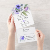 Pastel Violet Floral Wedding All In One Einladung (Abreißen)
