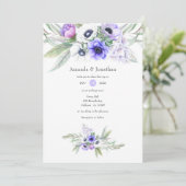 Pastel Violet Floral Wedding Einladung (Stehend Vorderseite)